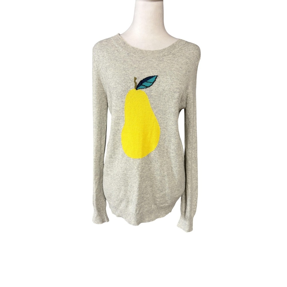 J.CREW Sweater Womens M Gray Wool Rabbit Hair Pear Graphic Crew Neck 34980